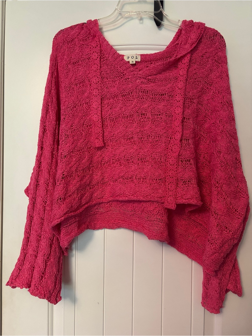 POL Open-Knit Hooded Sweater in Bright Pink NWOT Small